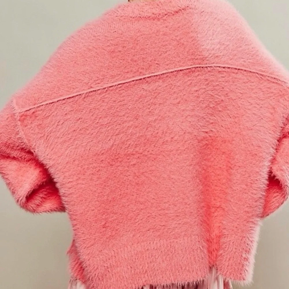 Free People Harrison Bunny Crew Sweater XS Pink Eyelash Knit Oversized Slouchy